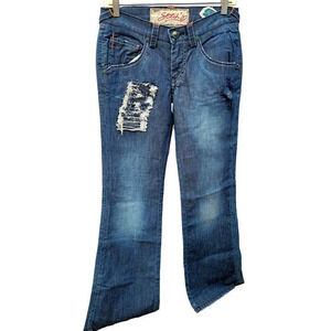HP‎ Stitch's Native American Cheyenne Boot Leg  destressed Men's Jean Denim